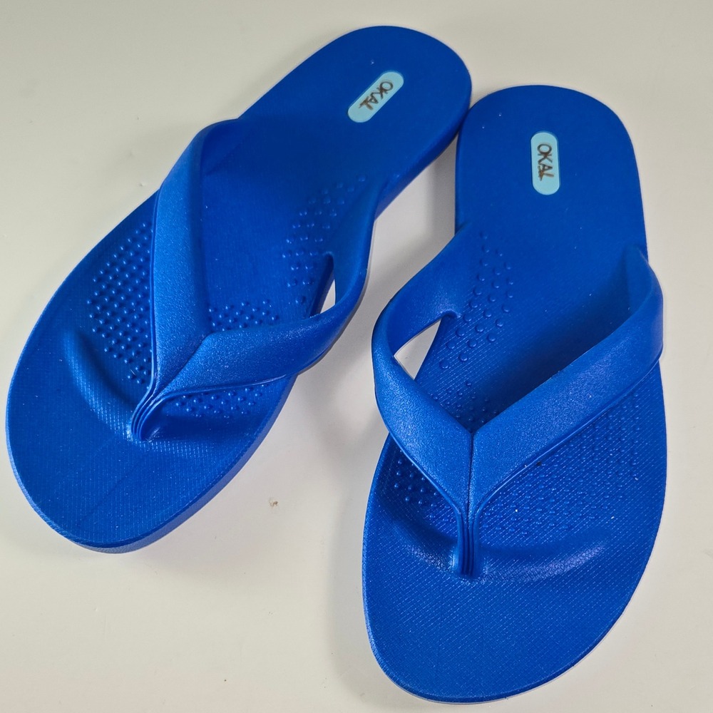 OKAB Blue Flip Flop Sandals Thong Beach Pool Casual Made in USA size 11.5-12‎